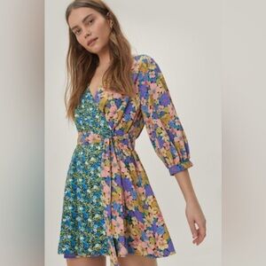 Nasty Gal Mix And Match Floral Wrap Mini Dress